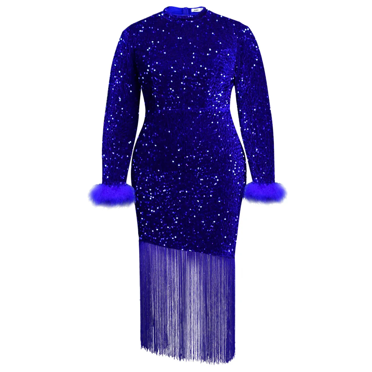 Women's Dresses New Fashion Round Neck Long Sleeve Tassel Dresses Elegant Ladies Solid Color Party Banquet Prom Glitter Dress