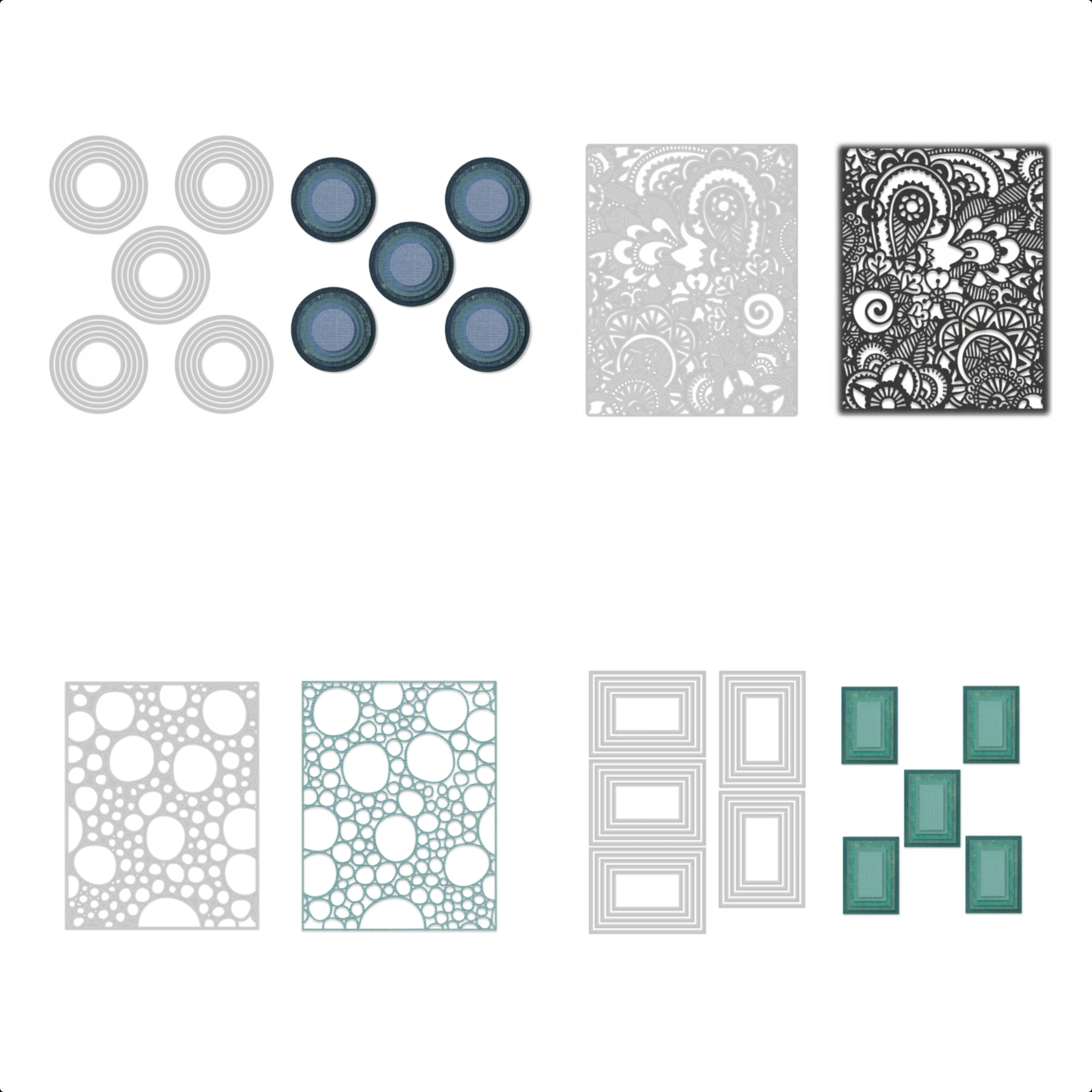 

Flower Bubbles Circular Rectangle Cover Plate Metal Cutting Dies Scrapbooking For Paper Making Frame Card Craft No Stamps
