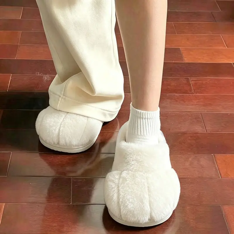 Winter New Cat Paw Slippers Cute Fleece Home Soft Sole Floor Shoes Student Couple Parent‑child Non Slip Cotton Slippers