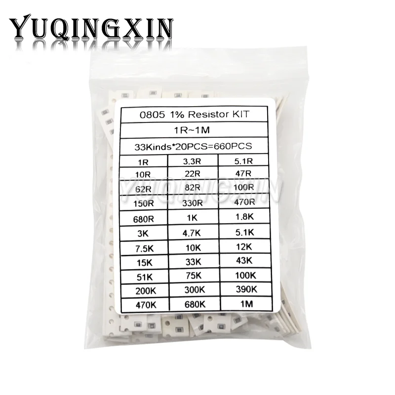 660pcs 0201 0402 0603 0805 1206 1% SMD Chip Resistor Assorted Kit 1R - 1M ohm 33valuesX20pcs Resistance Sample Set