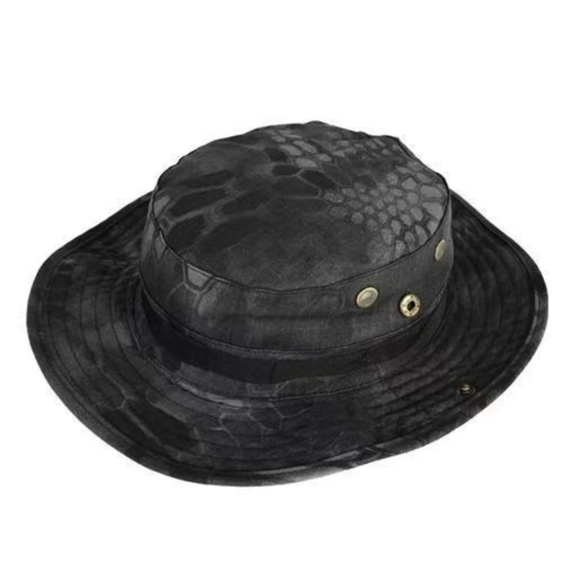 Men's Tactical Boonie Hat, Black Python Camo Wide Brim Sun Hat for Outdoor Hunting Fishing Hiking