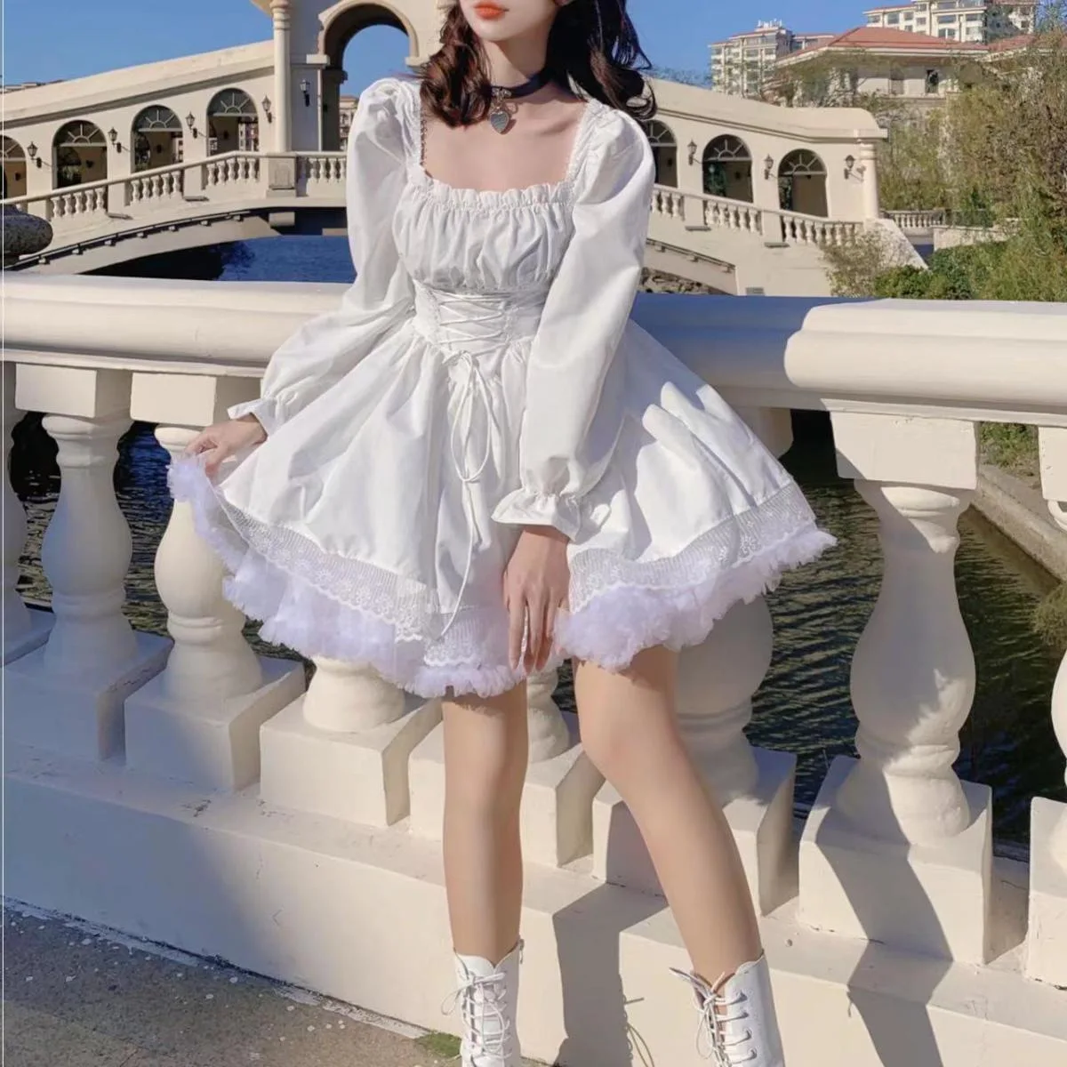 

2025 Summer New Bubble Sleeve Princess Dress Lace Dress Sweet