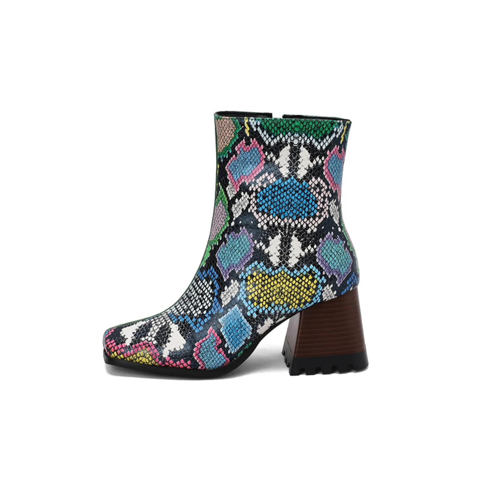 منتصف العجل أحذية الكاحل للنساء ، الأحذية الجلدية ، اصبع القدم مربع ، عالية الكعب مكتنزة ، خليط كولوردروب ، نمط متعدد ، أحذية قصيرة للسيدات #3