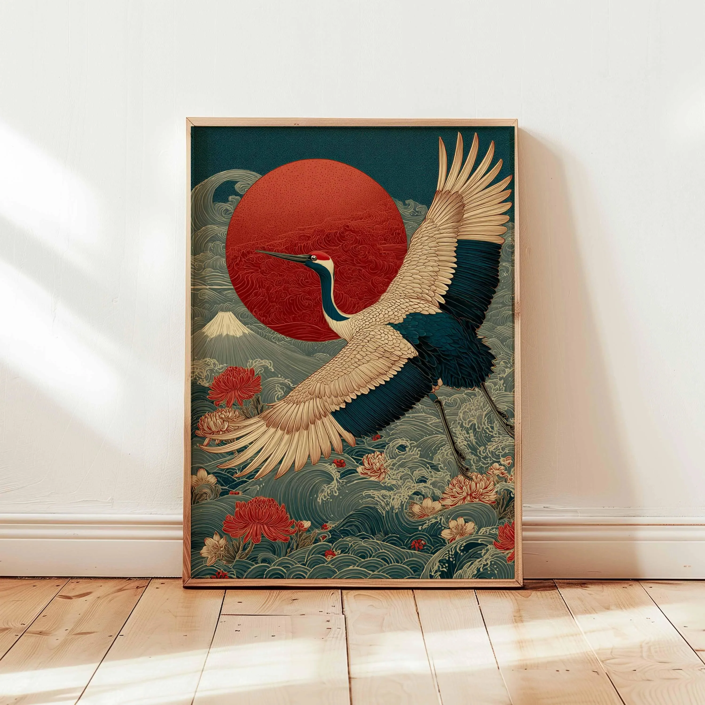 طباعة فنية لملصق الرافعات اليابانية، لوحة حبر تقليدية، فن الطيور الأنيق، ديكور جدار الطبيعة، ديكور المناظر الطبيعية الشرقية