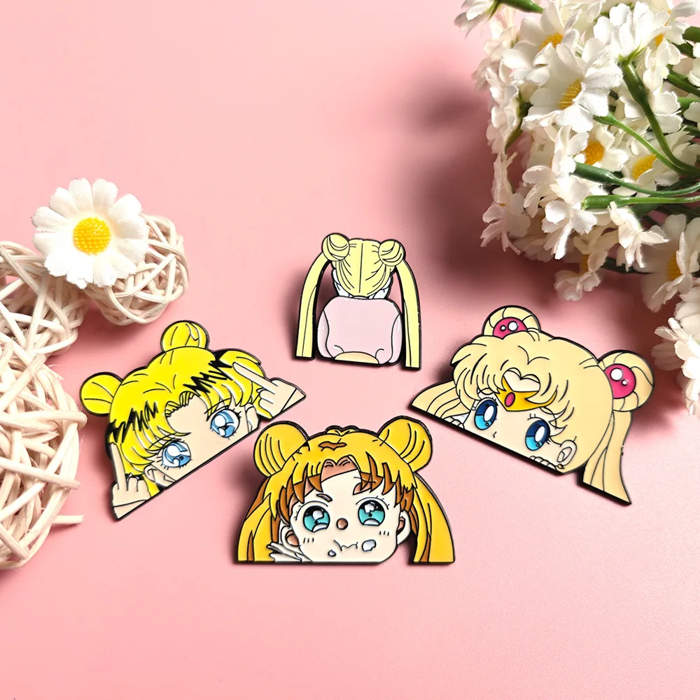 لطيف بحار القمر المينا دبوس Usagi Tsukino بروش التلبيب شارة بدبابيس على ظهره الملابس والاكسسوارات أنيمي مجوهرات هدايا عيد الميلاد #3