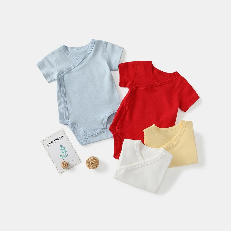 

ZOETOPKID 0-24M Newborn Baby Onesies Solid Color Cotton Bodysuit Slant Open Button Soft Infant Casual Baby Boy Girl Rompers
