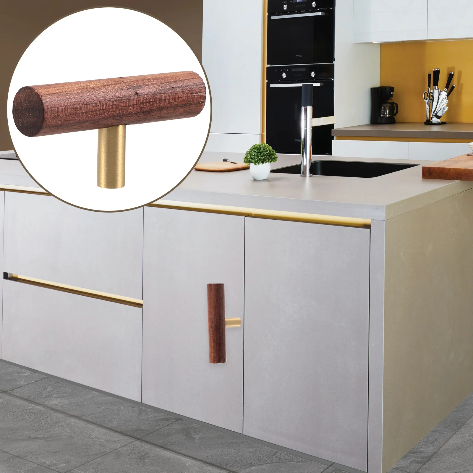 

Wooden Cabinet Handle Brass Ergonomic Design Easy Install Home Decoration Replacement Drawer Wardrobe Handles Kitchen