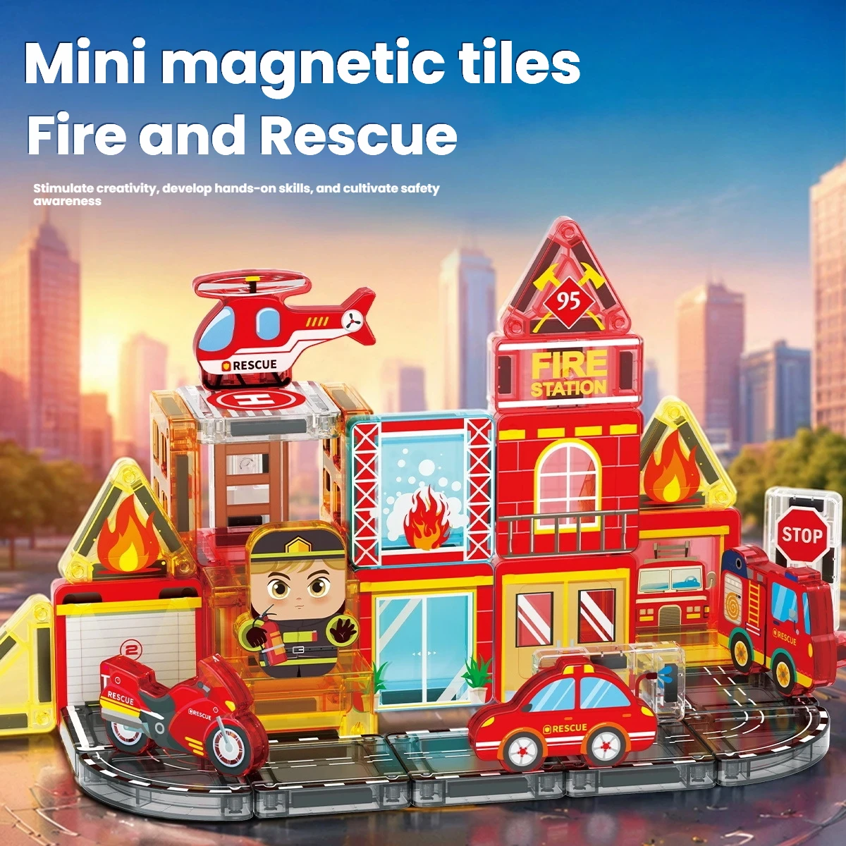 Magnetic Building Blocks Toys Mini Magnetic Sheet Magnetic Assembly Firefighting Car  Magnetic Sheet Building Children's Toy