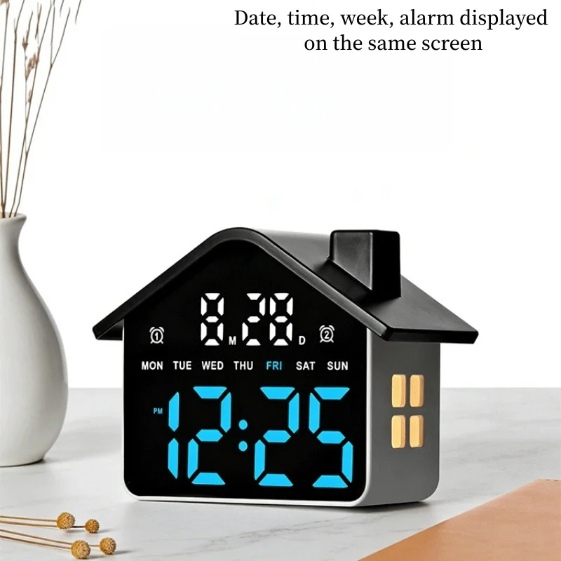 Despertador Digital com Controle por Voz, Data, Semana, Ajuste de Brilho, Relógio Eletrônico de Mesa com Luz Noturna, Relógio LED 12/24H