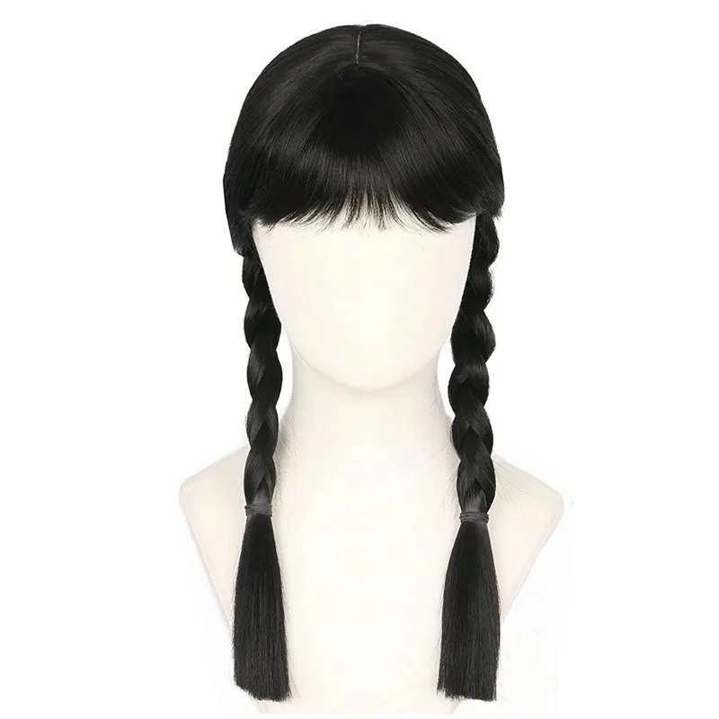 Cosplay Addams Family Black Long Braid Wig High-temperature Silk Daily Wear Women's Full Wigs Festival Party Simulated Hair