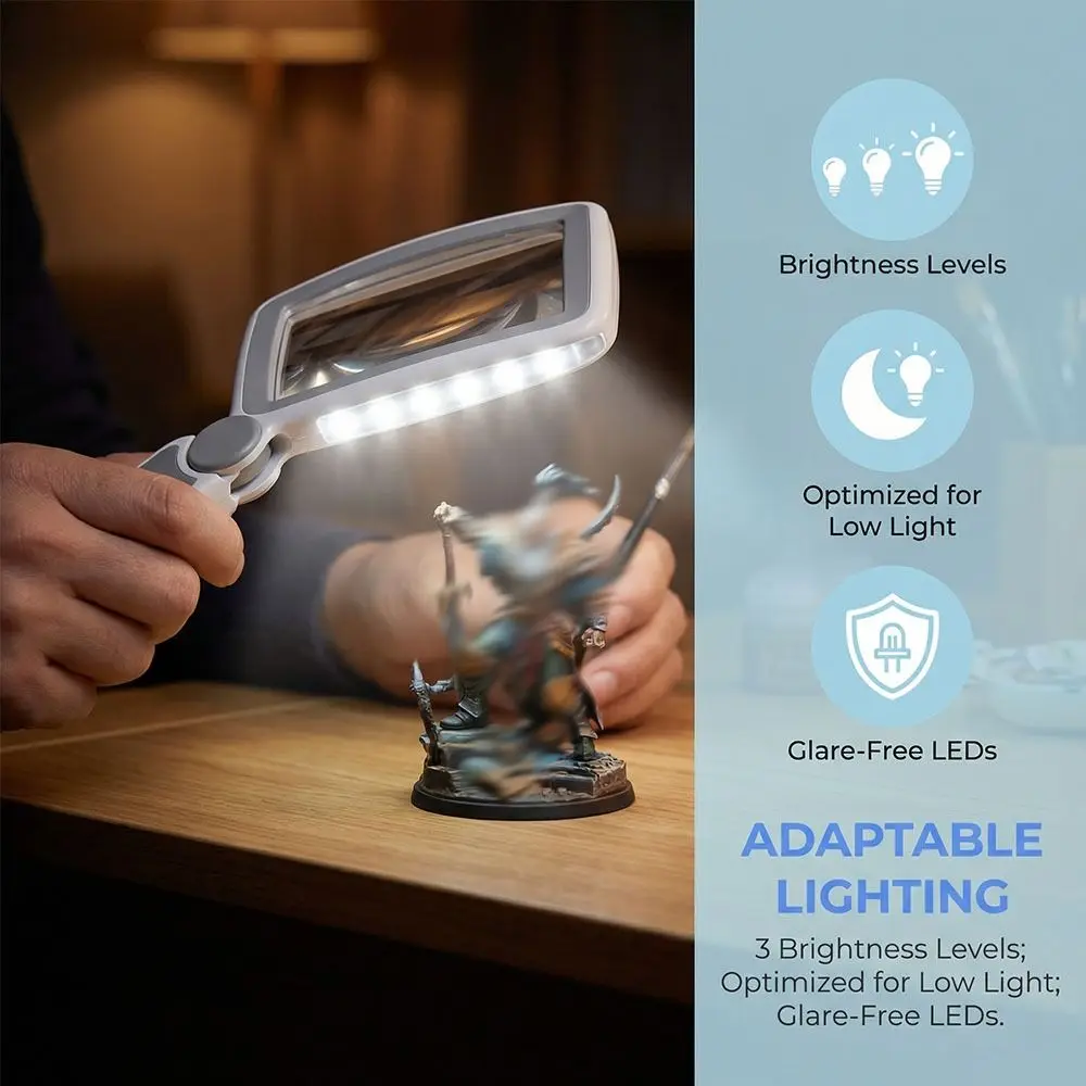 4X Magnification Magnifying Glass 3 Lighting Modes Large Lens Rechargeable Magnifier USB Rechargeable Folding Design