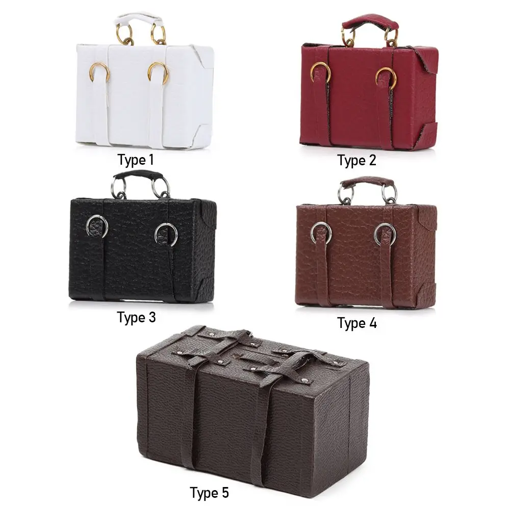 Doll Leather Luggage for 1:12 Scale Miniature Portable Trunk Mini Suitcase Vintage Wood Box Dolls Accessories Dollhouse Gift Toy