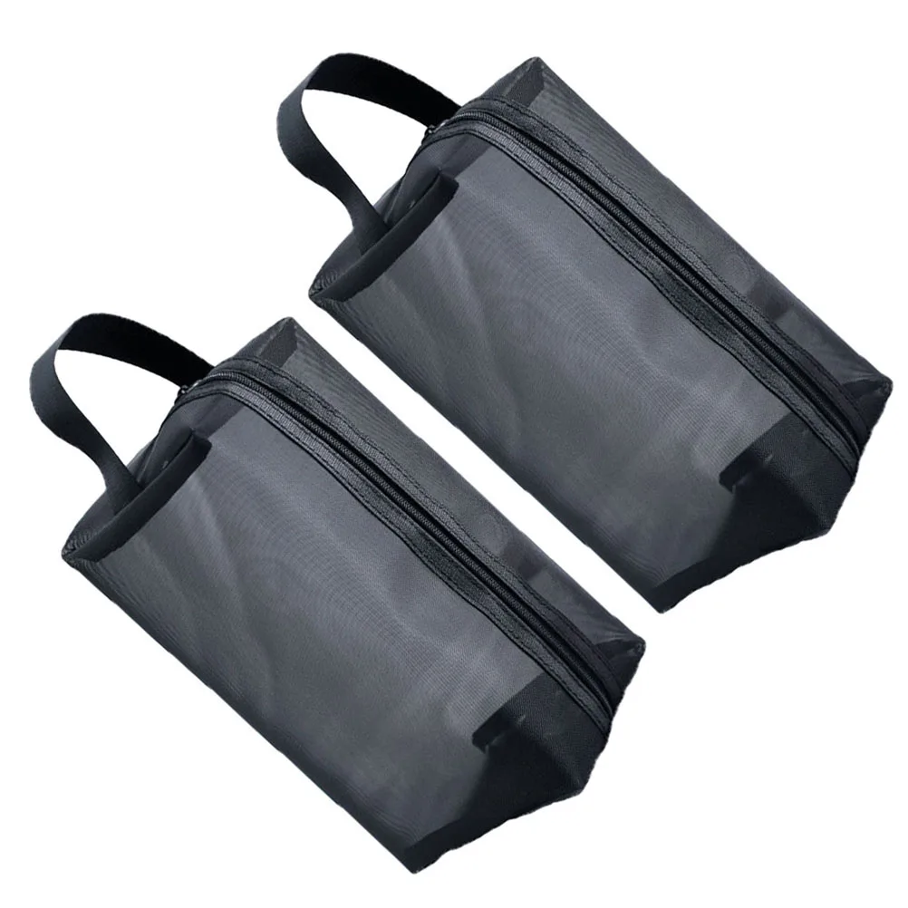 

2 pcs Travel Storage Bags Mesh Bag Black Large Capacity Toiletry Pouch For Makeup Brushes
