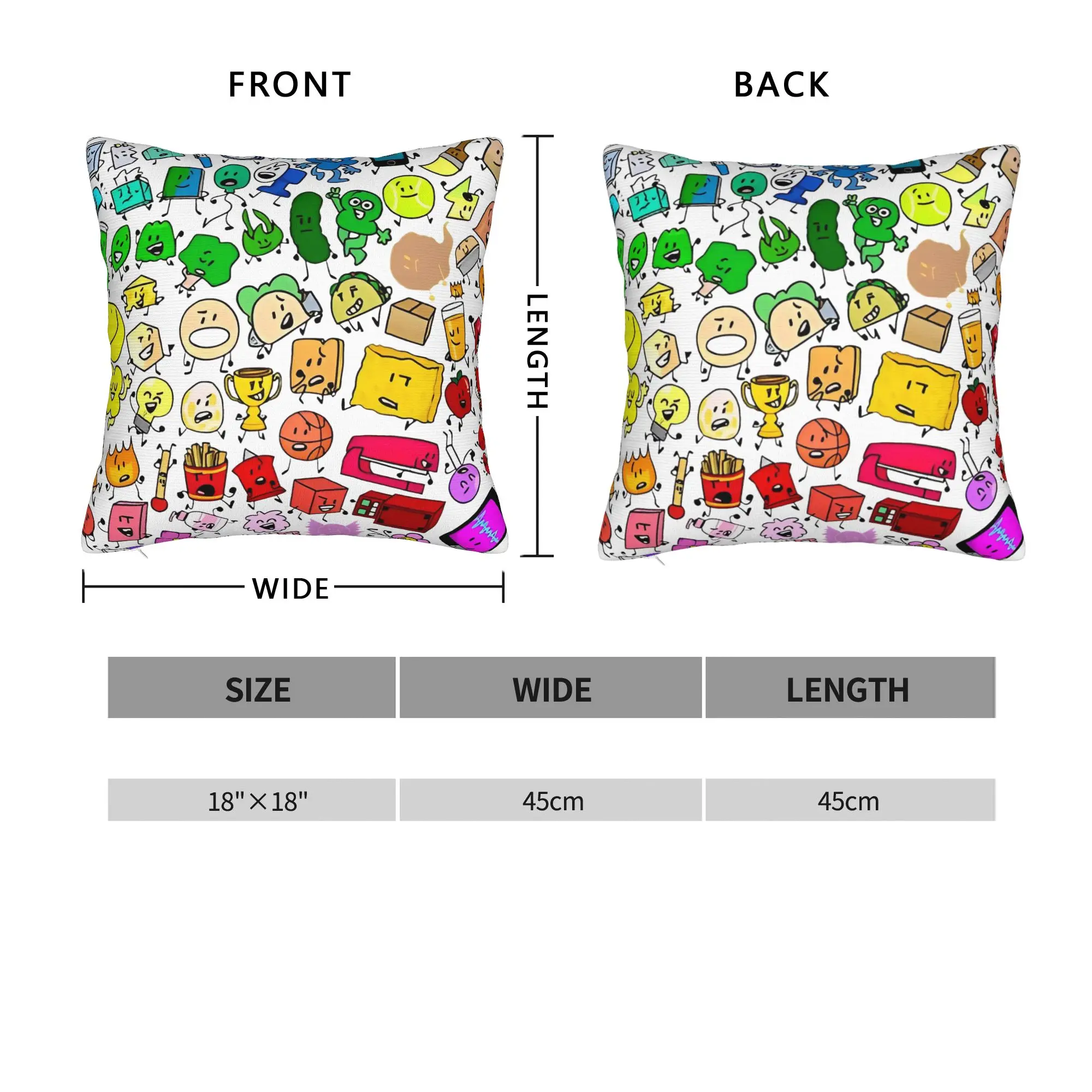 Pillow Case BFDI Inanimate Insanity All Characters Design  Pillow Cover For Sofa Home Decor Novelty Pillowcases