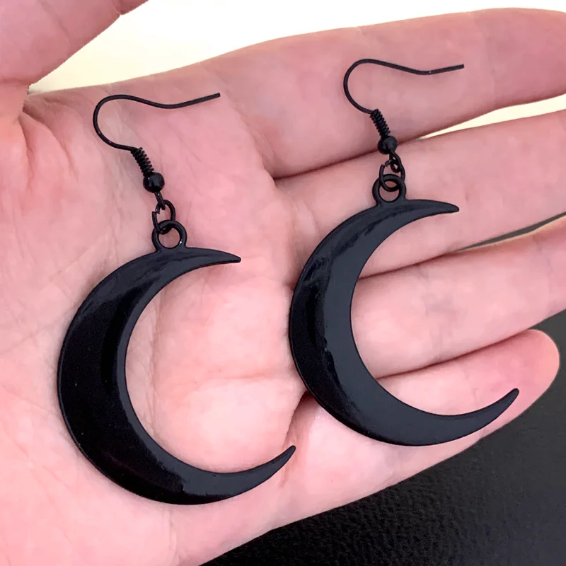 Pendientes de media luna, joyería gótica misteriosa, Luna, bruja, celta, pagana, viken, Dios de la luna, fase lunar, diosa de la bruja, regalo de moda para mujer