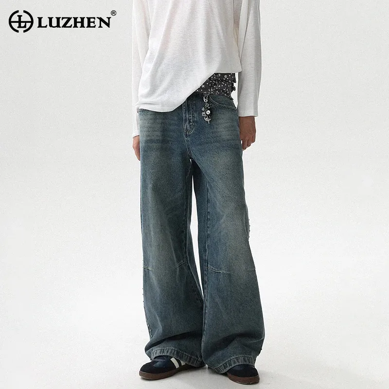 

LUZHEN винтажные потертые прямые повседневные джинсовые брюки мужские 2025 новые высококачественные простые свободные красивые мужские широкие джинсы JY4221