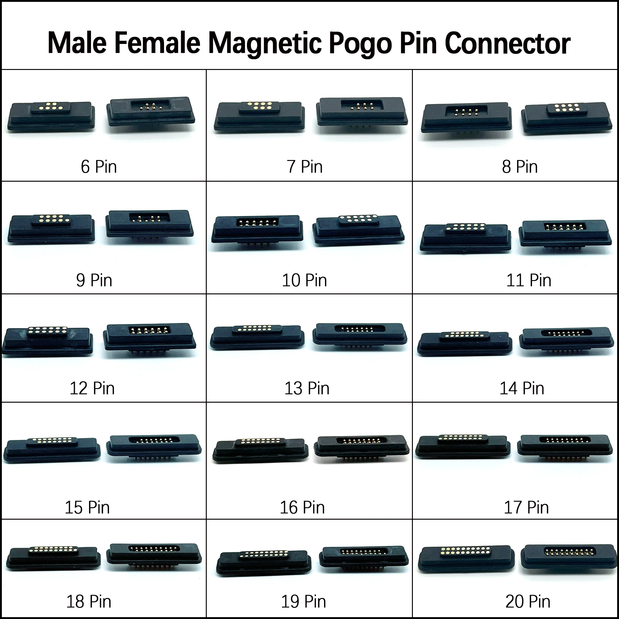 1 Paar 6P 7P 8P 9P 10P 11P 12P 13P 14P 16P 20P Magnetischer Pogo-Pin-Steckverbinder, versenkter, quadratischer, federbelasteter Stromkontakt, Sockel – Detail 1