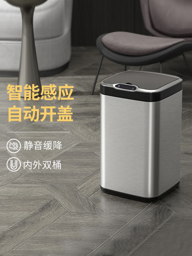 Stainless Steel Trash Bin Bedroom Kitchen Storage Bucket Automatic Trash Can Smart Kitchen Storage Containers Cocina Home Decor