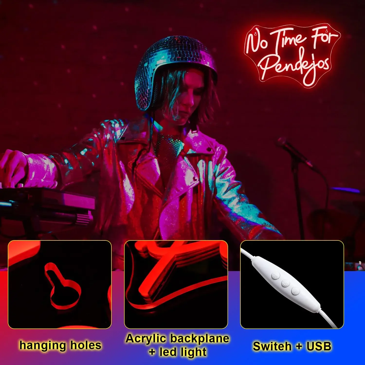 

Нет времени для Pendejos Неоновый свет Испанский язык Неоновые светящиеся знаки для классной комнаты Кофейня Бар Спальня Кабинет Вечеринка Комната