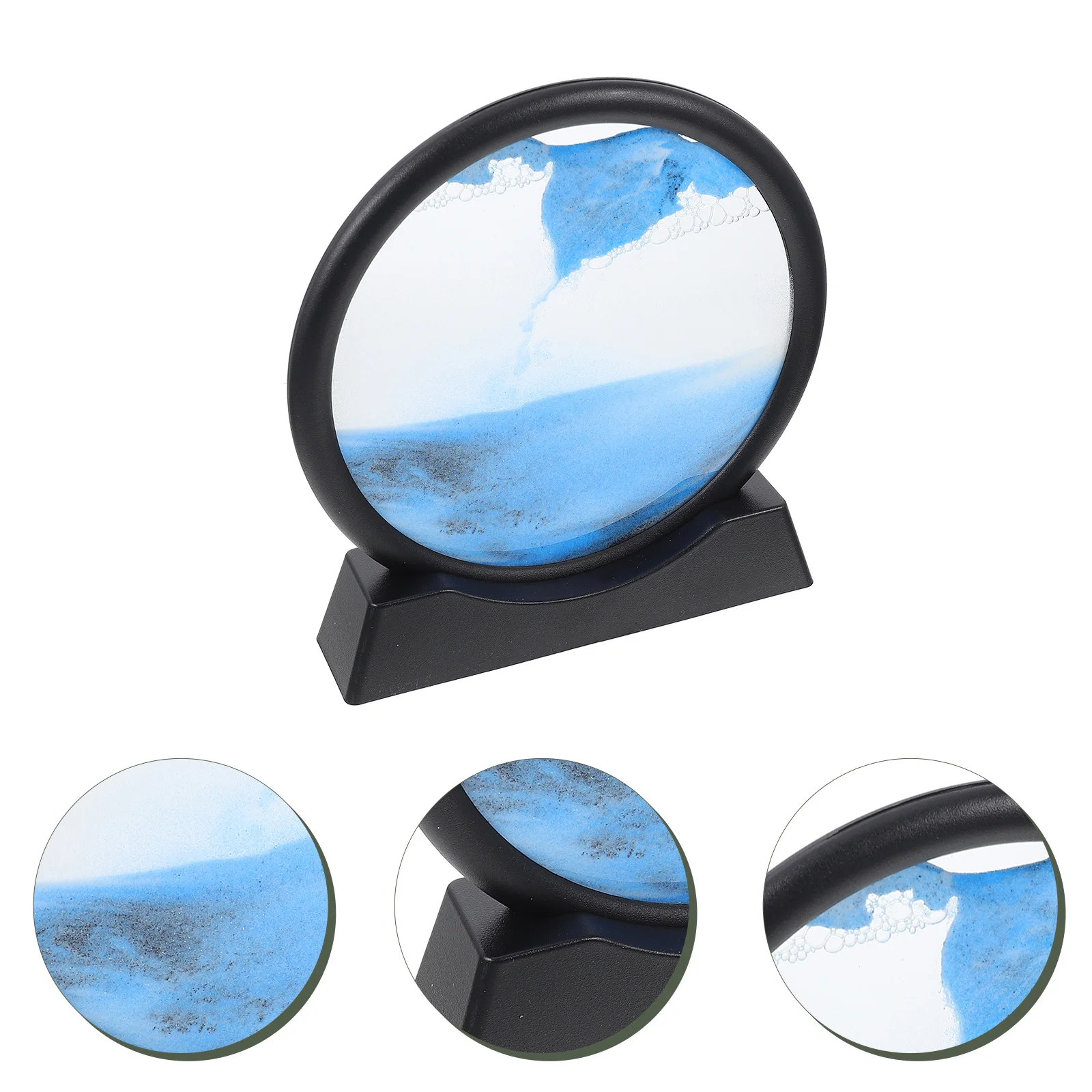 丸いガラスの3D深海砂景フローサンド額縁、オフィスデスクトップ装飾用、芸術的な流砂絵画飾り