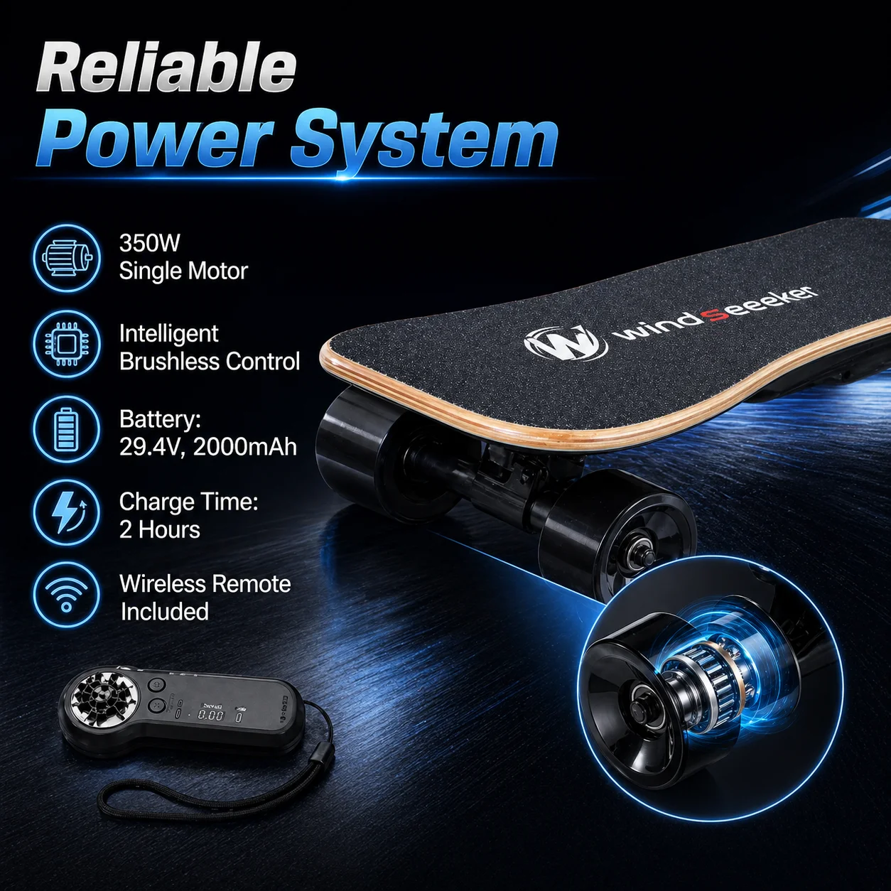 

H2S-2 Mini Electric Skateboard 350W Motor Wireless Remote 20km/h Speed 8km Range Portable Cruiser Board