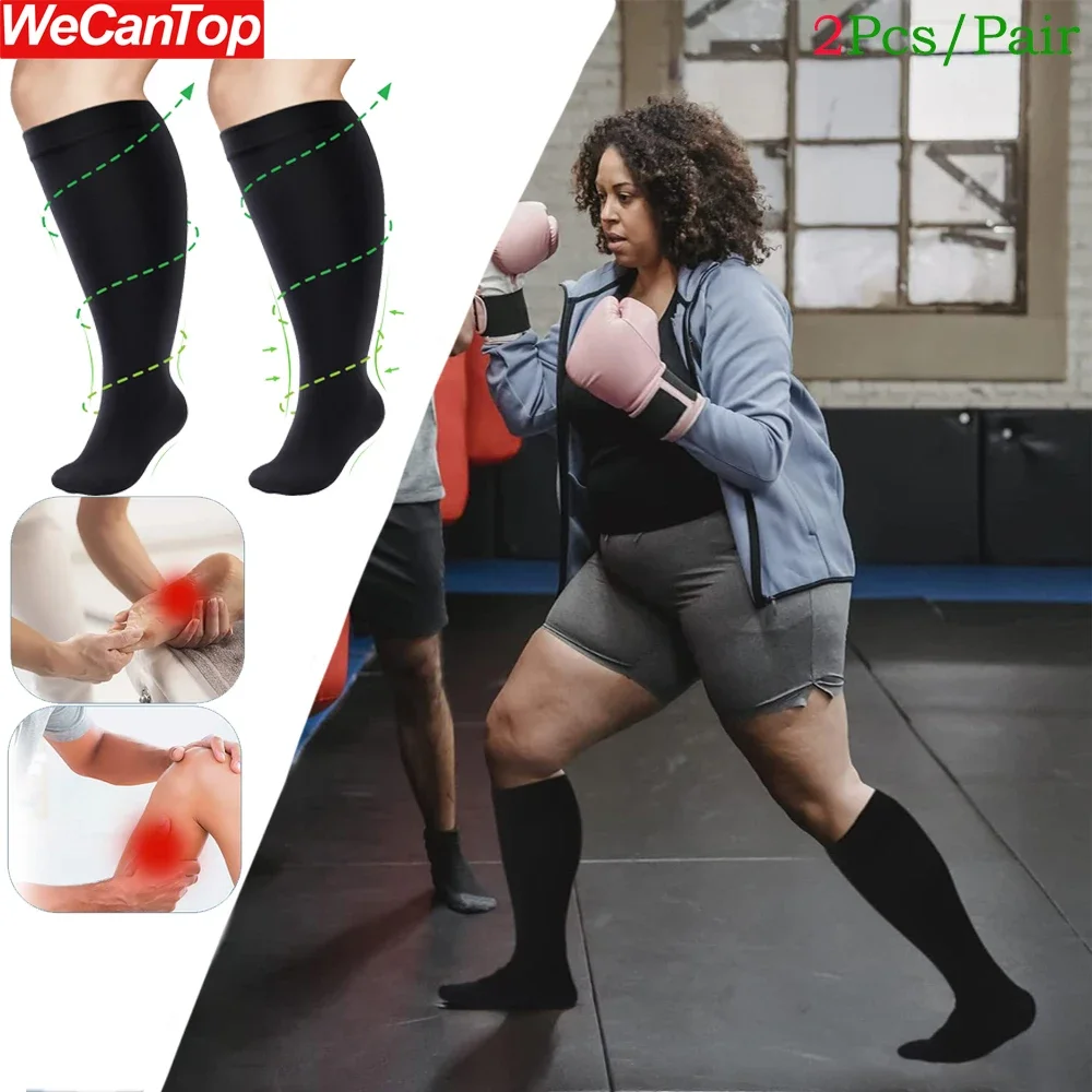 1Pair Plus Size Compression Socks for Women Men Wide Calf 20-30mmhg Extra Large Knee High Support for Circulation Running Sports