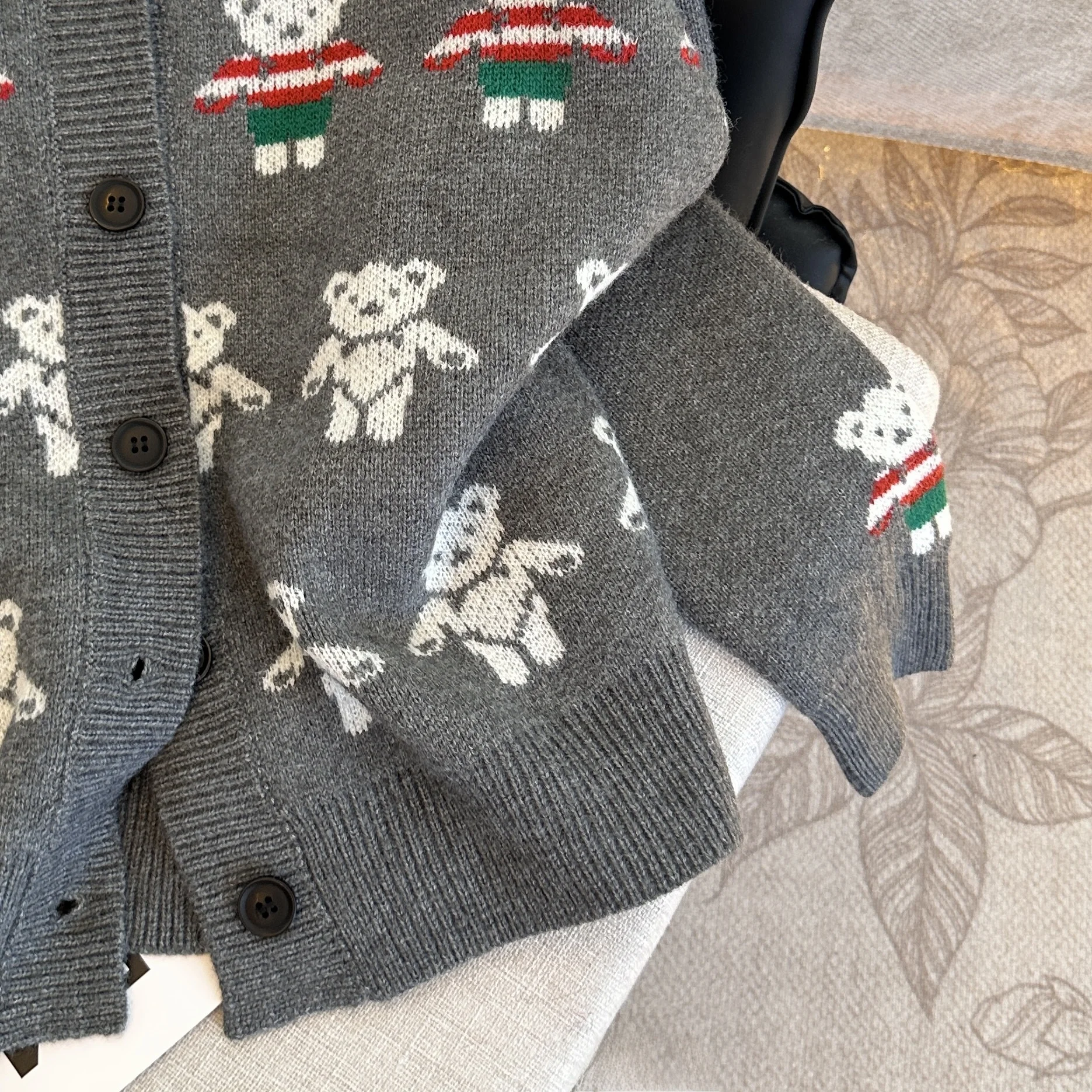 

Bear Print Knitted Loose Cardigan Women's Autumn Winter Casual Versatile Lazy Style Soft Cozy Sweater Jacket round Neck