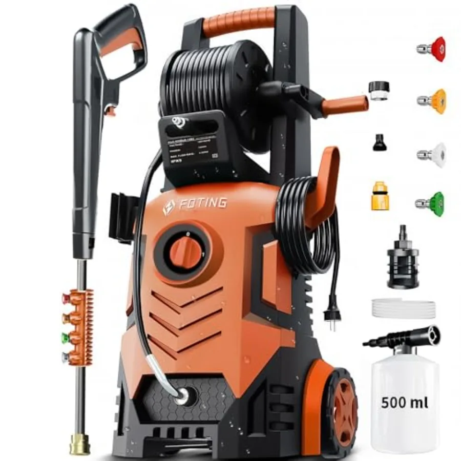 

Новая Мойка Высокого Давления 2026 года, 4800 фунтов на кв. дюйм, 34 дюйма в высоту, с 4 быстросъемными насадками, фильтром для подводящего шланга и пеногенератором 500 мл для мытья автомобилей, заборов и др.