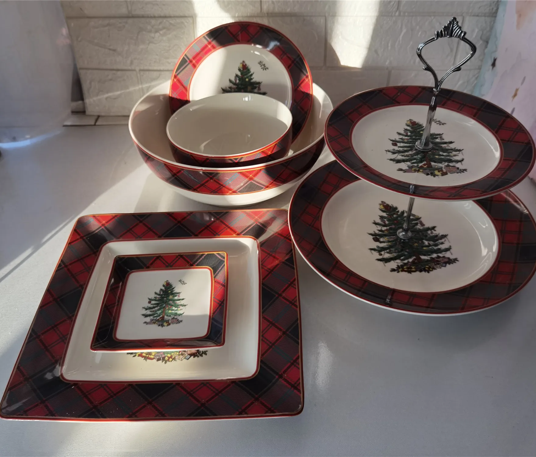 

Christmas cloth pattern square steak plate oversized bowl cake plate series форфоровая посуда тарелка сердце