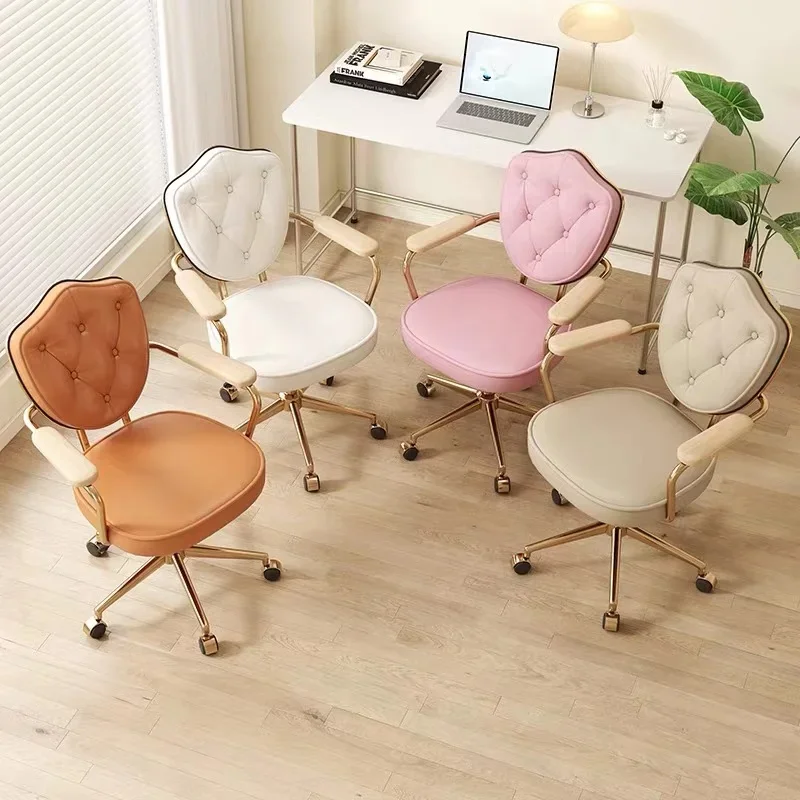 Light Luxury Leather Computer Chair, Comfortable Home Lift Study Chair, Study Chair, Girls Bedroom Makeup Dressing Stool