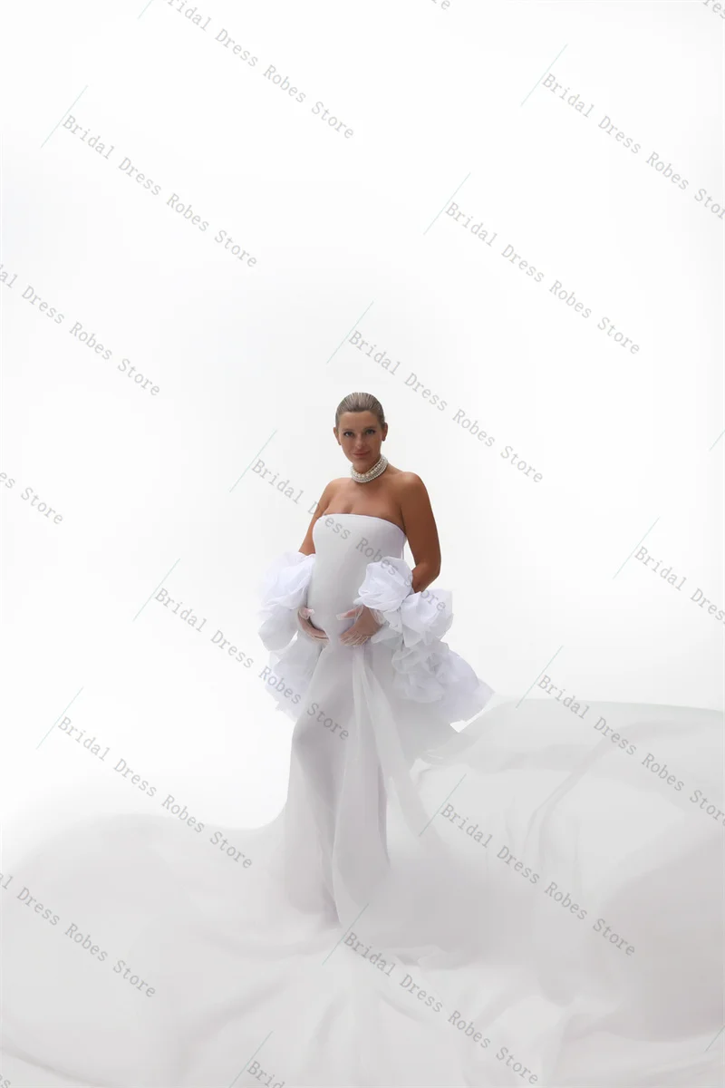 

White Cape Wrap Women Pregnant Prom Dress For Photo Shoot Sexy Sleeveless Bridal Morning Robe Customized Long Party Gown