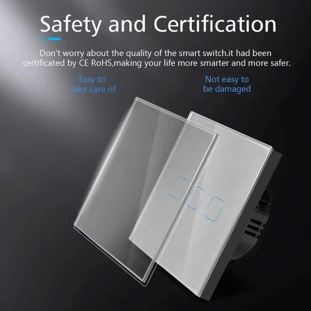 UNKAS-interruptores inteligentes, 1/2/3 entradas, Wifi, luz táctil, interruptores con Sensor de pared, Control Tuya, vida inteligente, Google Alexa
