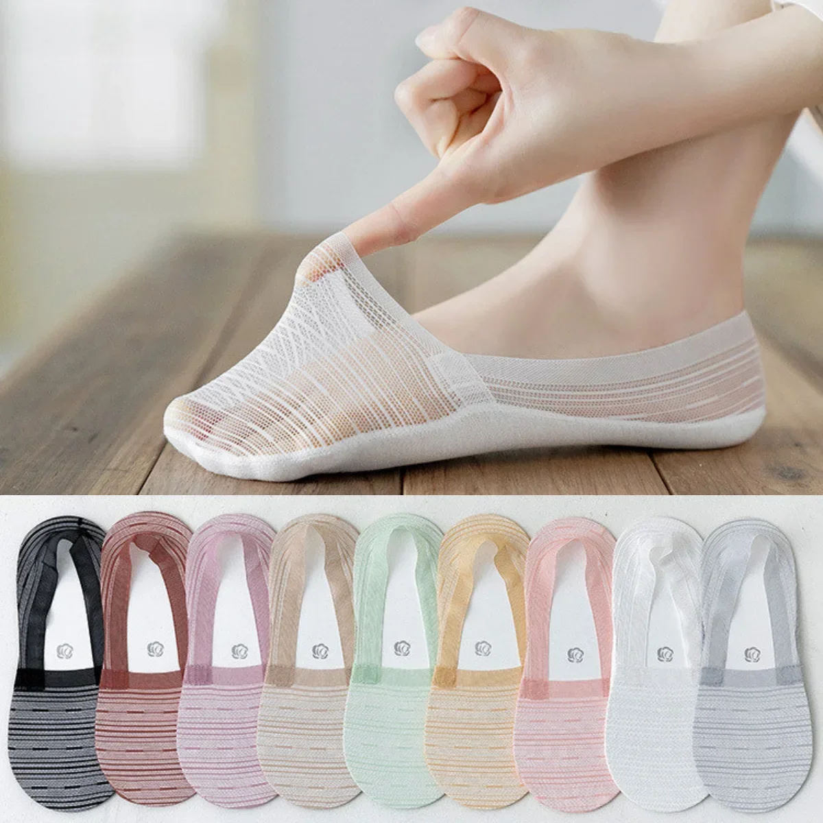 Women Hollow Out Summer Lace Sock Slippers Mesh Breathable Thin Low Cut Ankle Boat Socks Women Anti-slip Invisible No Show Socks