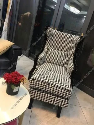 Bn Neoclassical Thousand Bird Grid Single Sofa Bedroom Wabi Sandy Wind Niche Tiger Chair Living Room Small Apartment