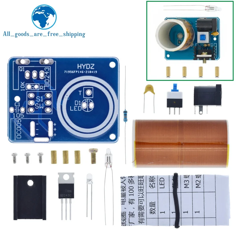 BD243 Mini Tesla Coil Kit Magic Props DIY Parts Empty Lights Technology Diy Electronics BD243C DIY Mini Tesla Coil Module
