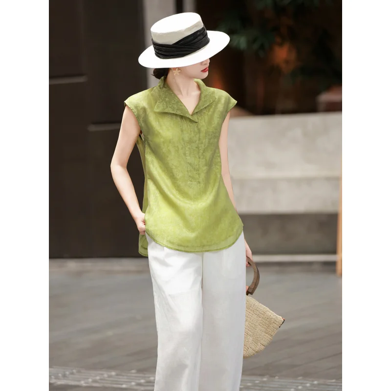 

MEXCOCO 2026 Summer New Chinese Style Lapel Loose Thin Blouse Casual Slim Fit Versatile Shirt