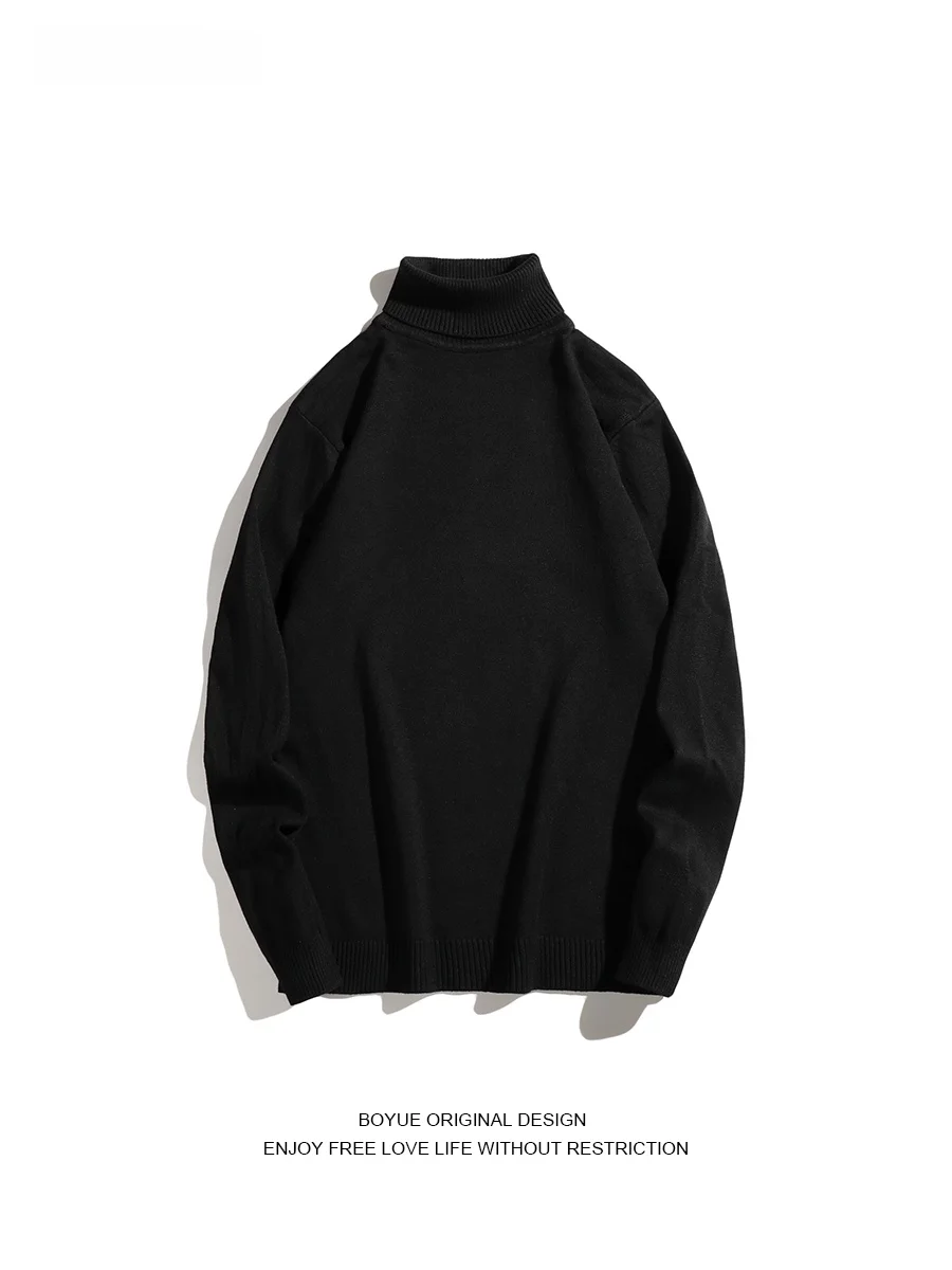 

Вязаный свитер Boyue в корейском стиле, однотонный, с высоким воротником, теплый, удлиненный, облегающий, повседневный, для мужчин и женщин