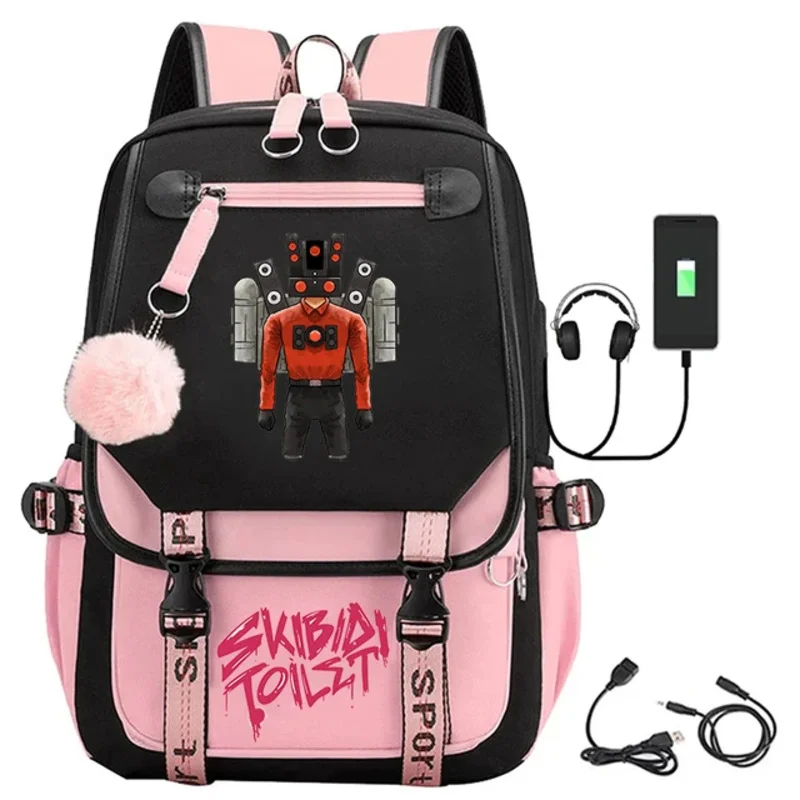 Mochila escolar de baño Skibidi para adolescentes, mochila con carga Usb, mochila de dibujos animados para niños y niñas, mochila para ordenador portátil, bolsa de viaje