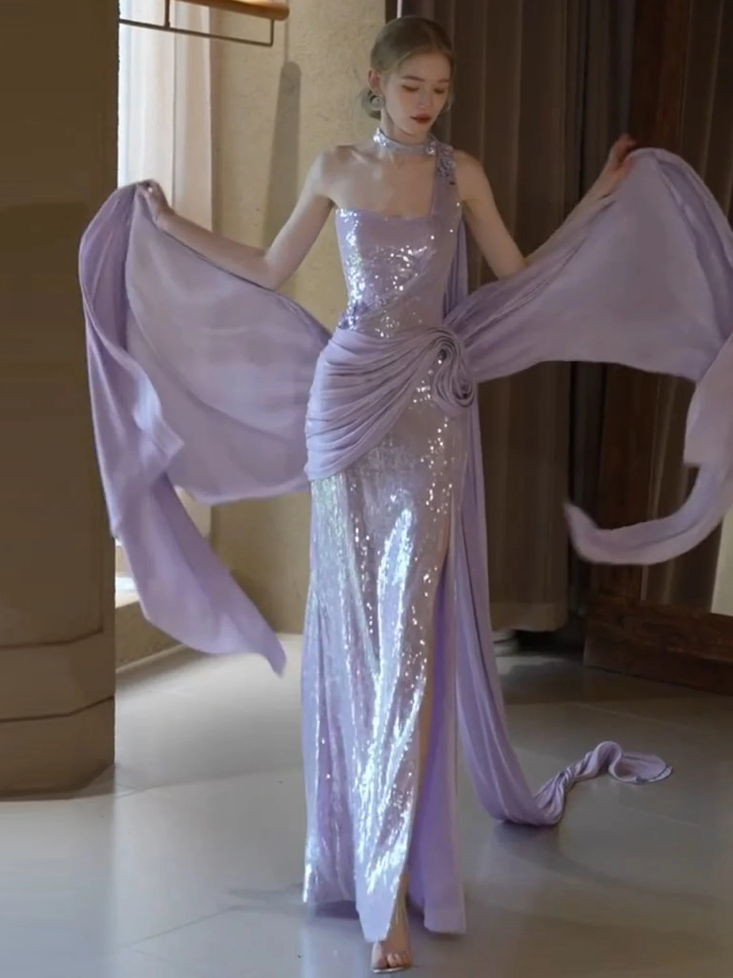 

Ele Purple Wedding Dr Fi Tail Вечернее платье для помолвки Par Host Cus Made Formal Wear Корейский Sle Long Dr