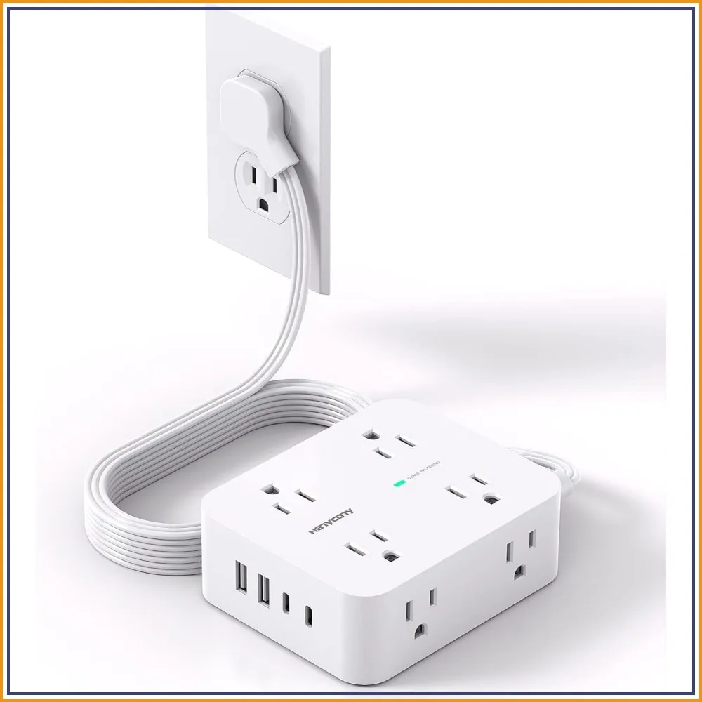 12-in-1 Surge Protector Power Strip with 8 Outlets & 4 USB Ports, 5ft Flat Plug Extension Cord for Home Office Dorm