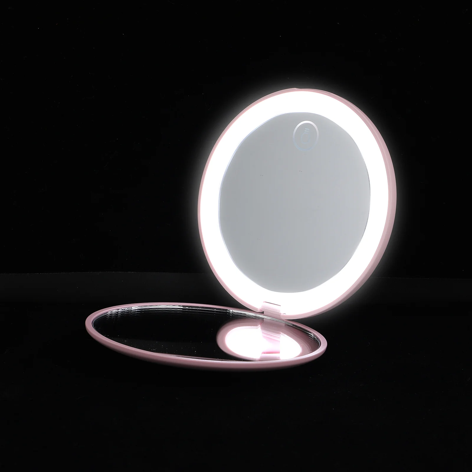 LED Vanity Mirror Women Makeup specchi a doppia faccia Round Fold Abs Small Carry pratico viaggio all'aperto