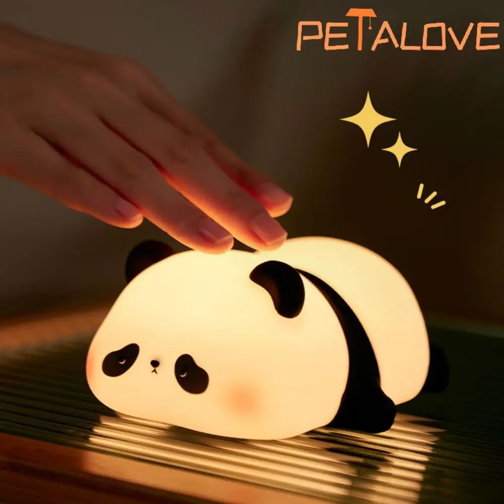 Cute Night Light Panda Lovely Christmas Holiday Birthday Gift Soft Silicone Lamp Pat Warm Coloful Light Recharge Bedside Decor