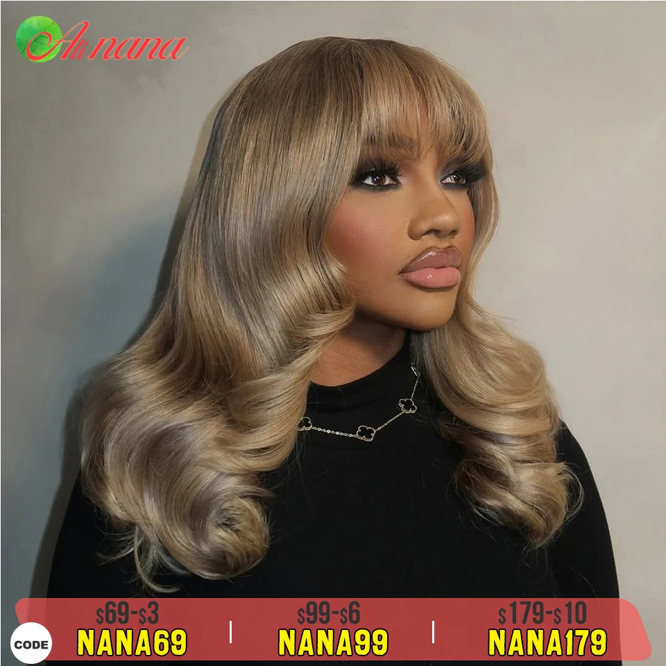 Ash Blonde Colored 13x4 13X6 Lace Frontal Wig Body Wave With Fringe Human Hair Wigs For Women 5x5 Lace Closure Wig 200% Density