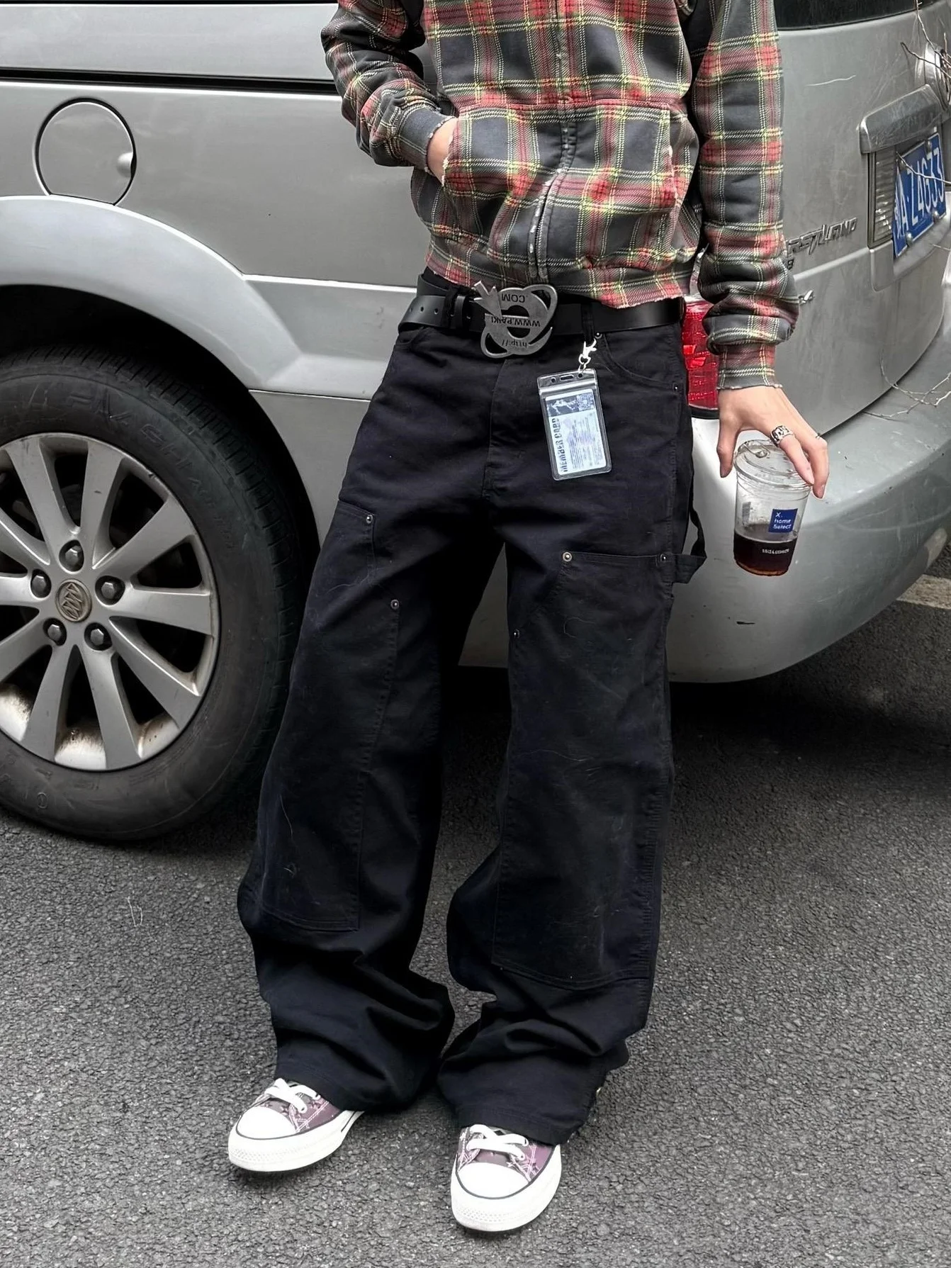 Street Style Retro American Vibe Men's Work Pants Double Knee Washed Woodcut Loose Straight Casual Versatile Long Jeans