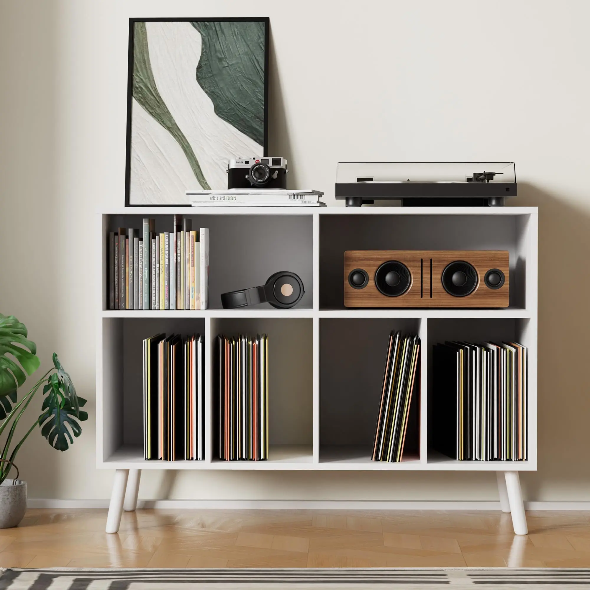 Record Player Stand, Turntables Stand with Vinyl Record Storage Holds up to 350 Albums, Record Stand Table for Bedroom, Living R