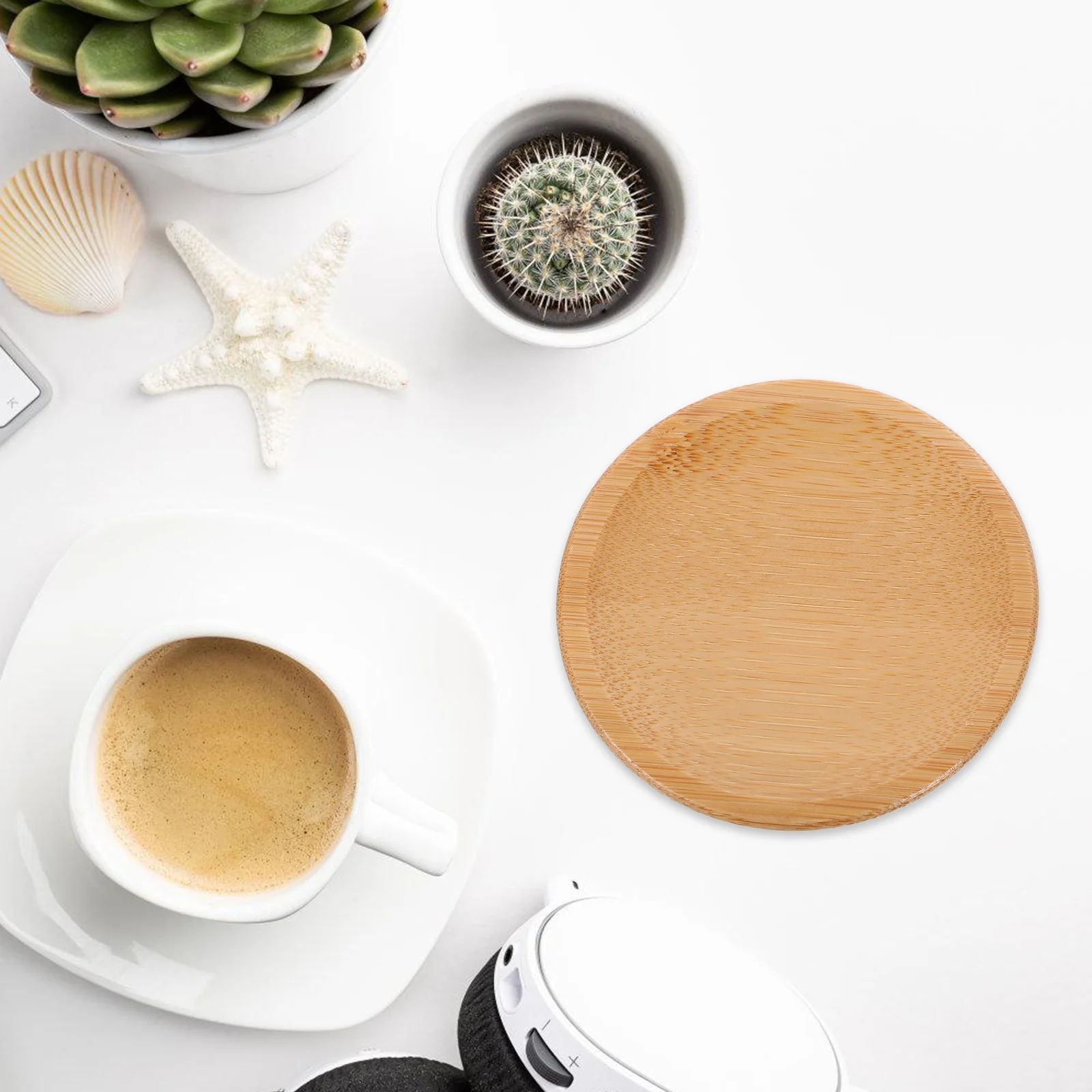 

1 set 1 Set Round Bamboo Coasters With Holder Table Drink Protector For Tea Coffee Cup Mat Set, Portable Coaster Holder Round