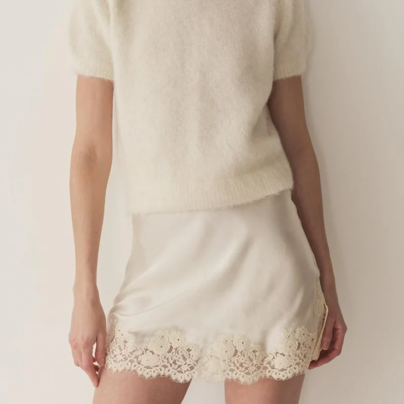 

Elegant Women Lace Silk Satin Slip Skirt Low Rise Layered Underskirts A Line Mini Skirts Y2k High Flowy Half Slips Under Dress