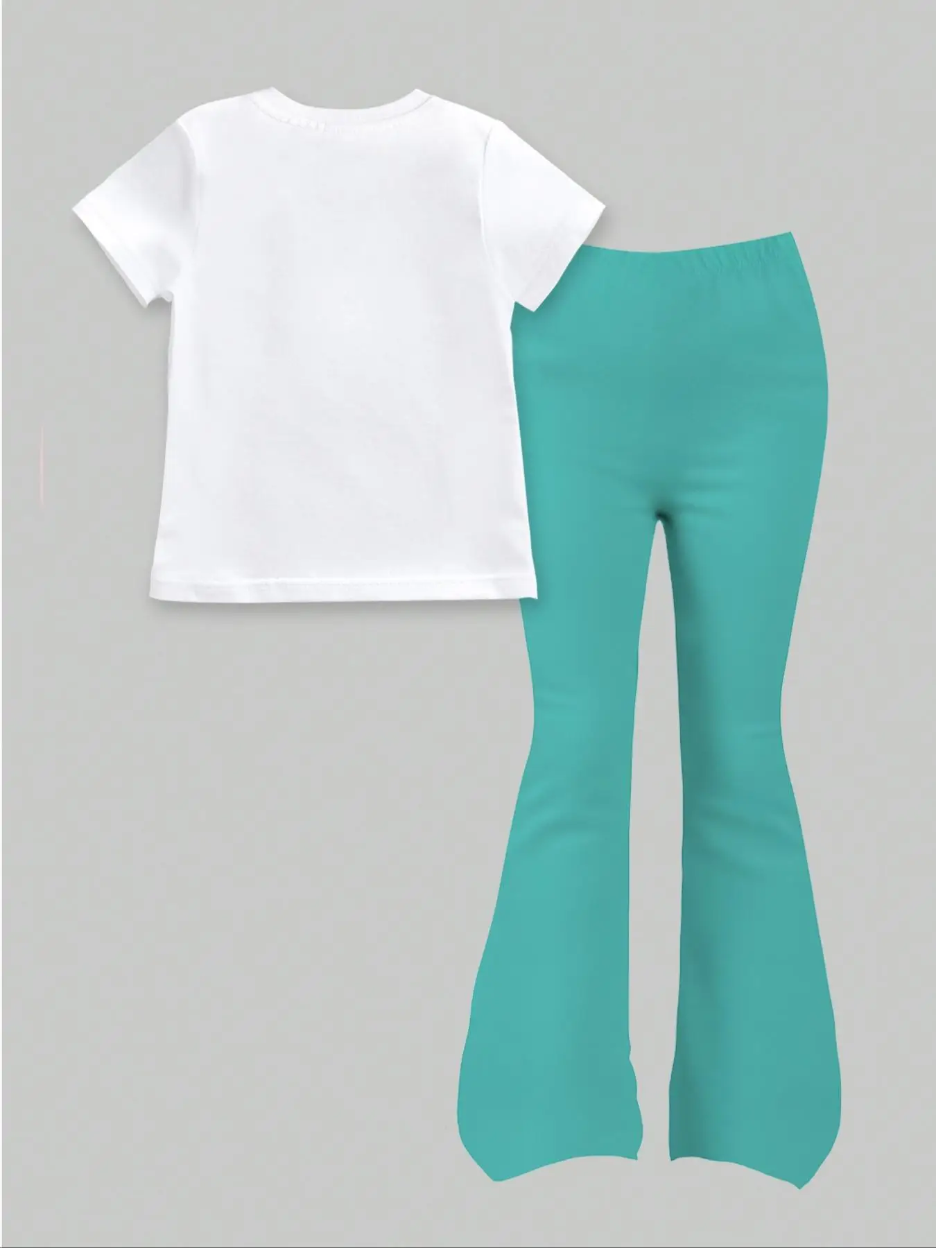 Fresh Mint Green Short-Sleeve Letter-Number Outfit for Girls Aged 4-12, with White Short-Sleeve Top and Mint Green 
