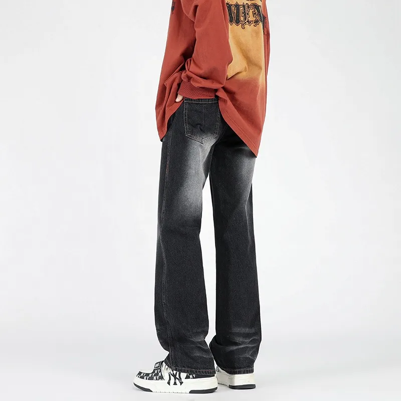 Flare Jeans for Men's Autumn and Winter New Heavy Water Wash Vintage Loose Straight Leg Versatile Wide Leg Pants men jeans