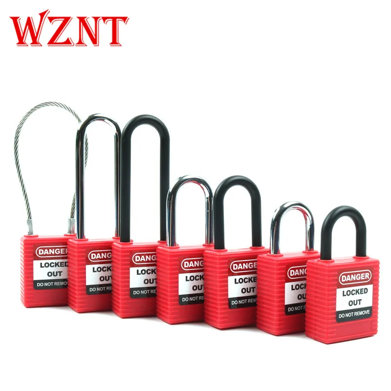 15PCS Free Shipping ABS Security Plastic Steel Cable Shackle SafeKey Nylon Lockout Padlocks With Keyed Differ